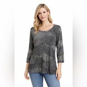 Comfy USA Blouse Women's Size Large Lightweight Sheer Abstract Artsy Black White